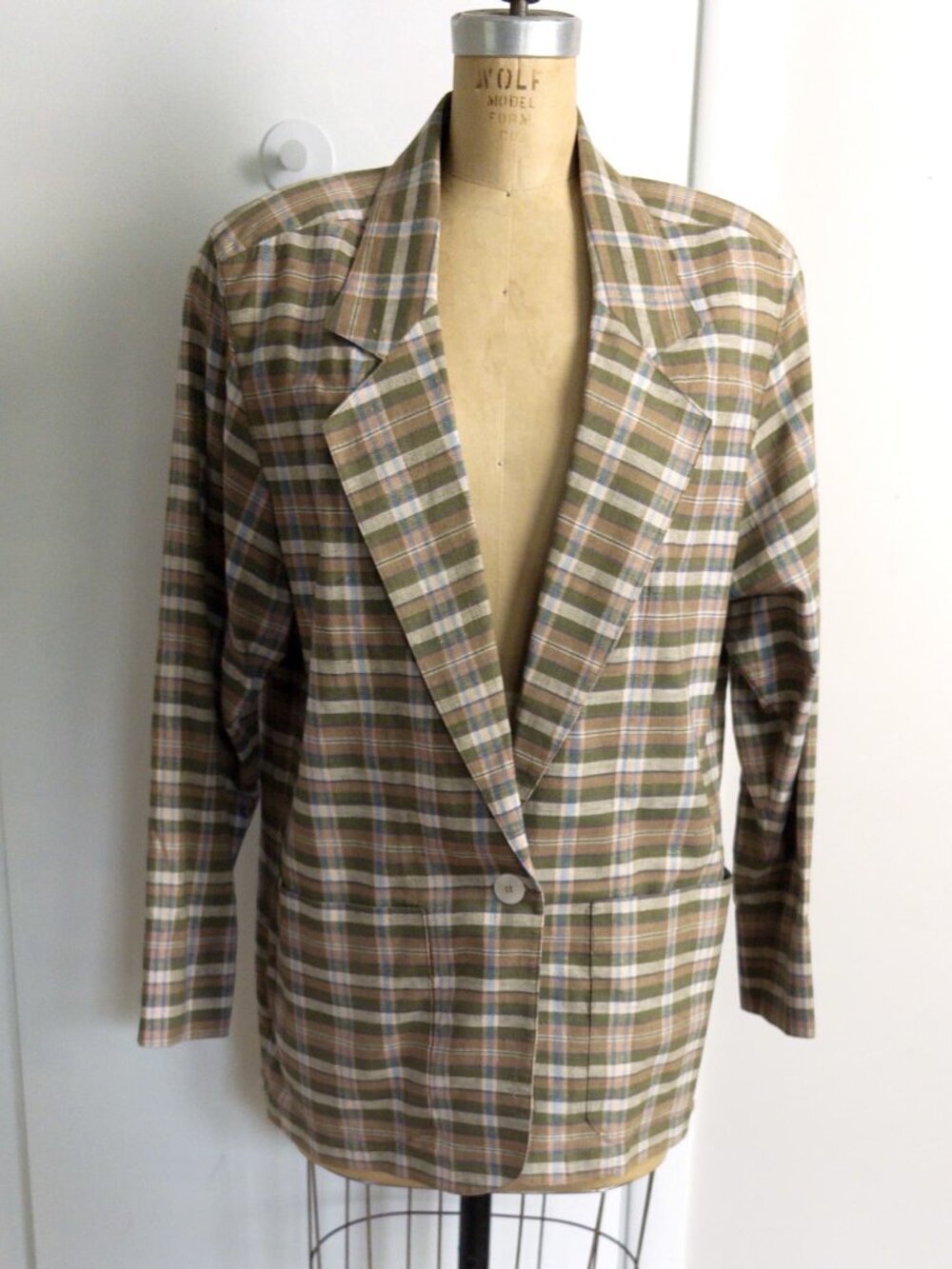 Vintage 1980s Saks Fifth Avenue Real Clothes Plaid Silk Power Blazer Sz 10 12 14